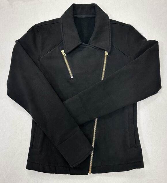 Lululemon Jackets & Blazers - Lululemon Lab Shadow Jacket Cotton Fleece Moto Black Gold Zippers SZ XS